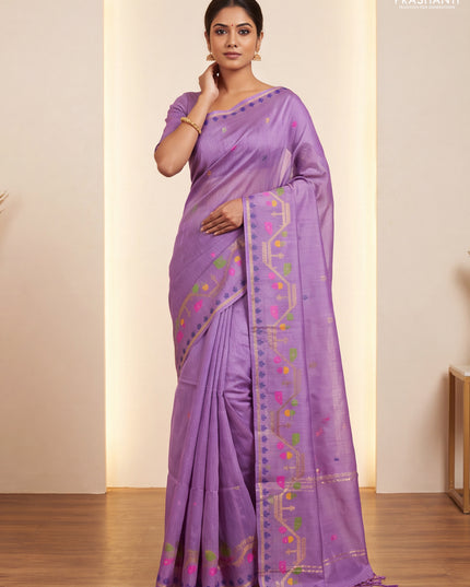 Munga tussar silk saree lavender with thread woven buttas and woven border