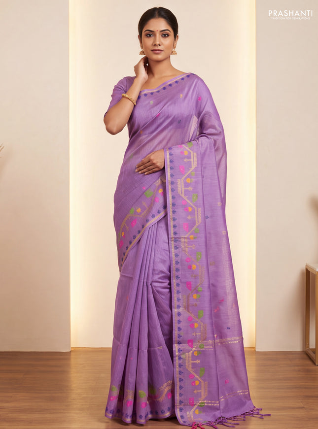 Munga tussar silk saree lavender with thread woven buttas and woven border