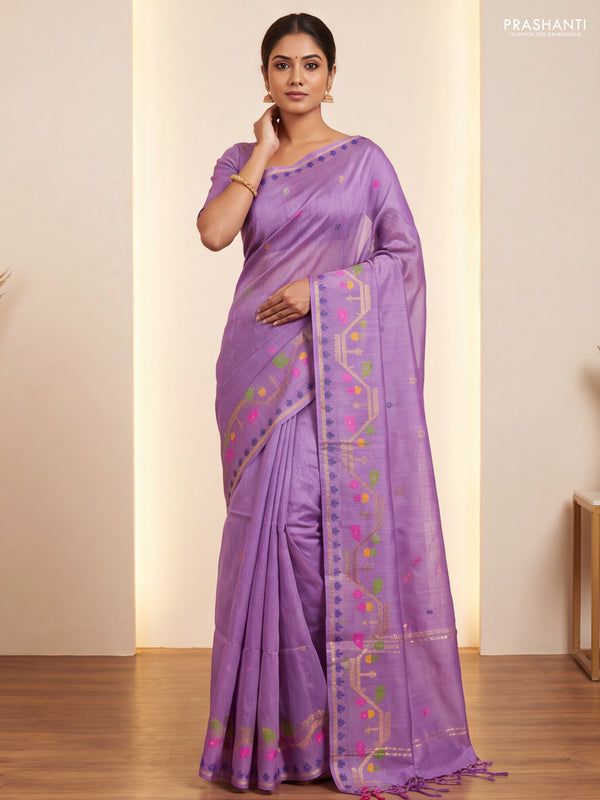 Munga tussar silk saree lavender with thread woven buttas and woven border
