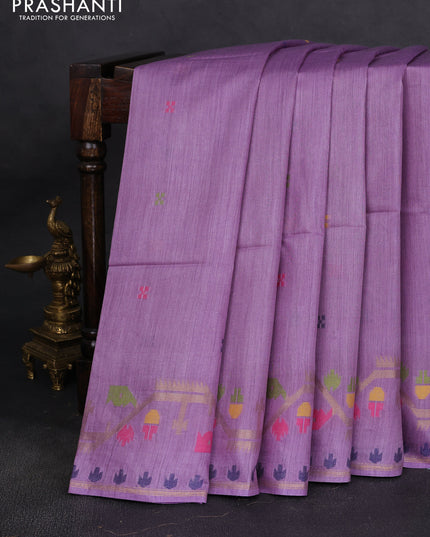 Munga tussar silk saree lavender with thread woven buttas and woven border