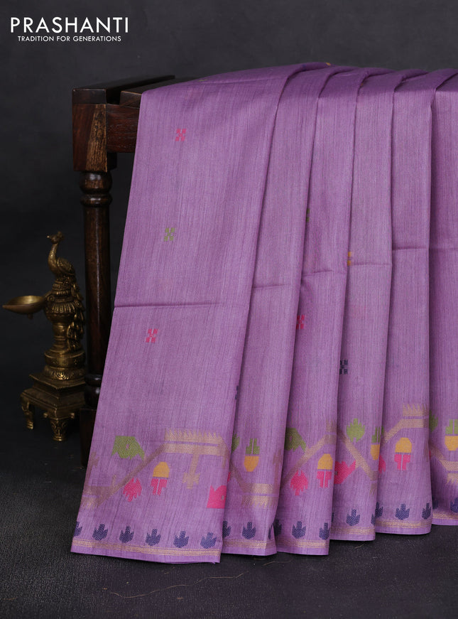 Munga tussar silk saree lavender with thread woven buttas and woven border