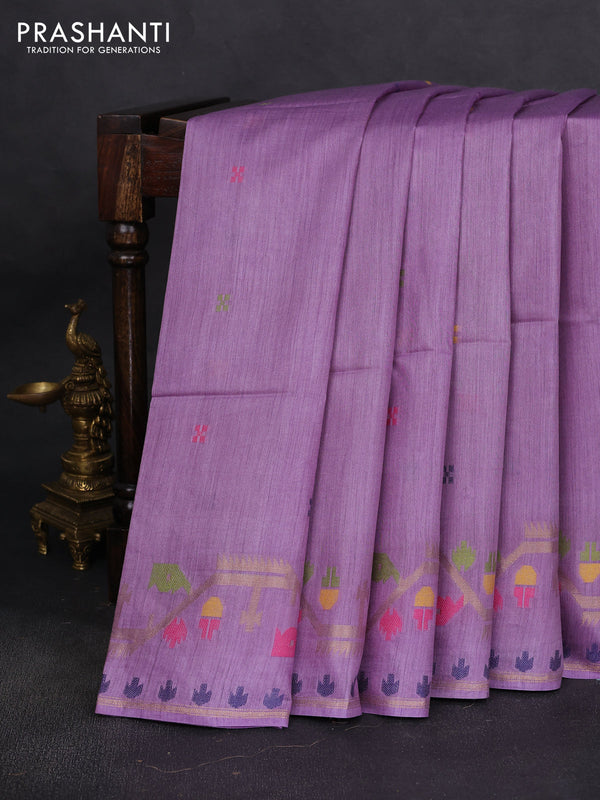 Munga tussar silk saree lavender with thread woven buttas and woven border