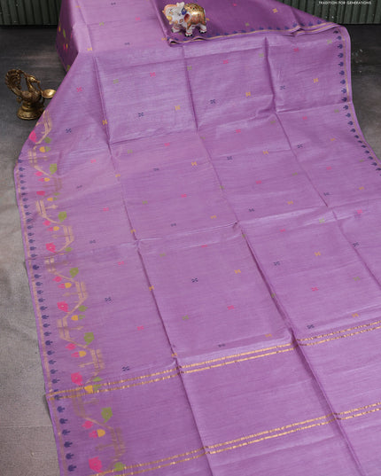 Munga tussar silk saree lavender with thread woven buttas and woven border