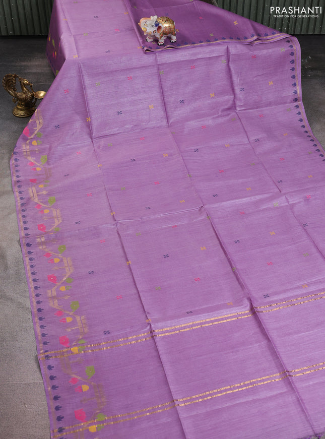 Munga tussar silk saree lavender with thread woven buttas and woven border