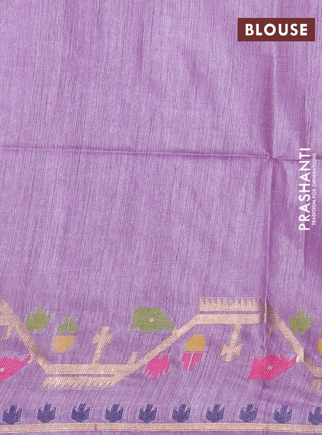 Munga tussar silk saree lavender with thread woven buttas and woven border