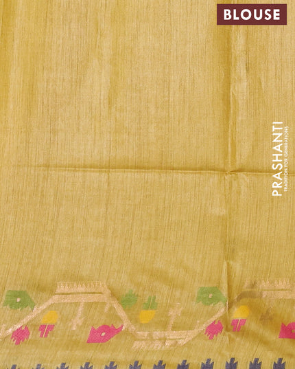 Munga tussar silk saree mustard yellow with thread woven buttas and woven border