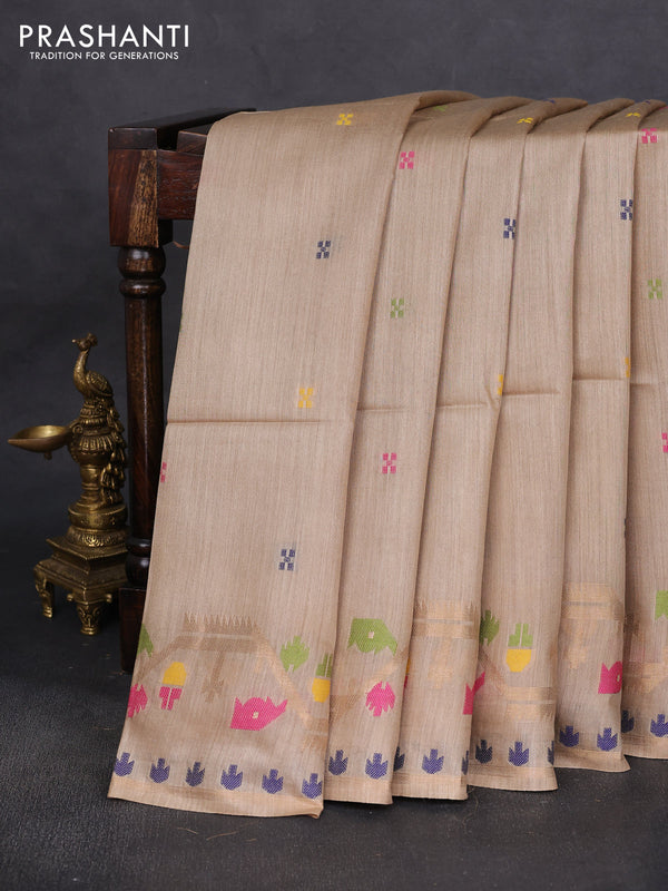 Munga tussar silk saree sandal with thread woven buttas and woven border