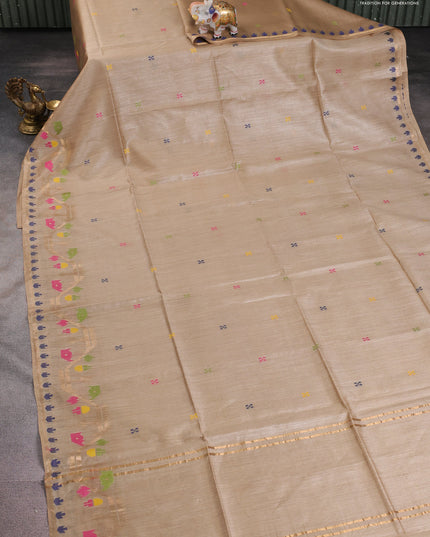 Munga tussar silk saree sandal with thread woven buttas and woven border