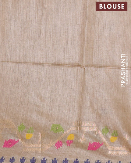 Munga tussar silk saree sandal with thread woven buttas and woven border