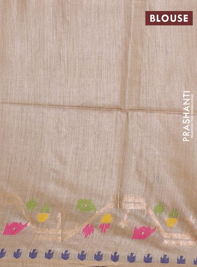 Munga tussar silk saree sandal with thread woven buttas and woven border