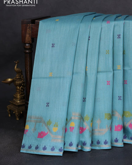 Munga tussar silk saree pastel blue with thread woven buttas and woven border