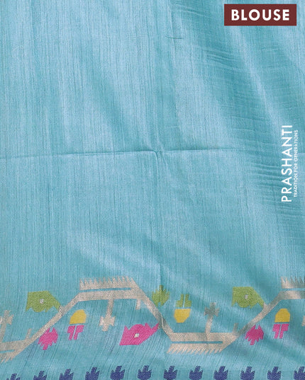 Munga tussar silk saree pastel blue with thread woven buttas and woven border