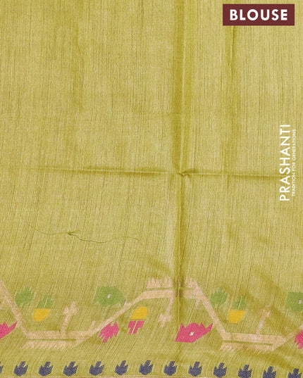 Munga tussar silk saree lime yellow with thread woven buttas and woven border