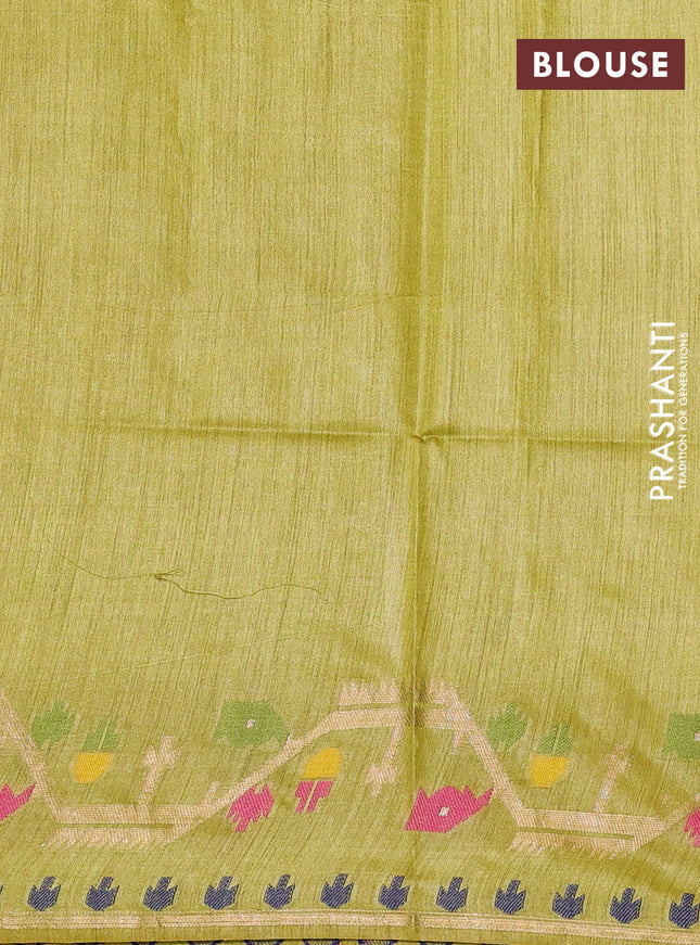 Munga tussar silk saree lime yellow with thread woven buttas and woven border
