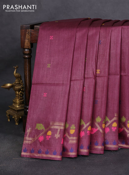 Munga tussar silk saree deep maroon with thread woven buttas and woven border