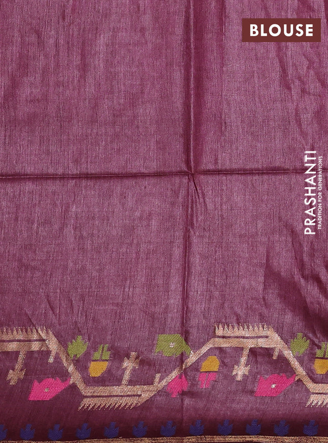 Munga tussar silk saree deep maroon with thread woven buttas and woven border