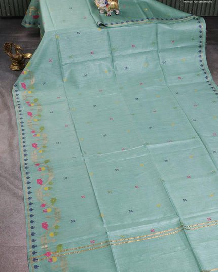 Munga tussar silk saree pastel green with thread woven buttas and woven border