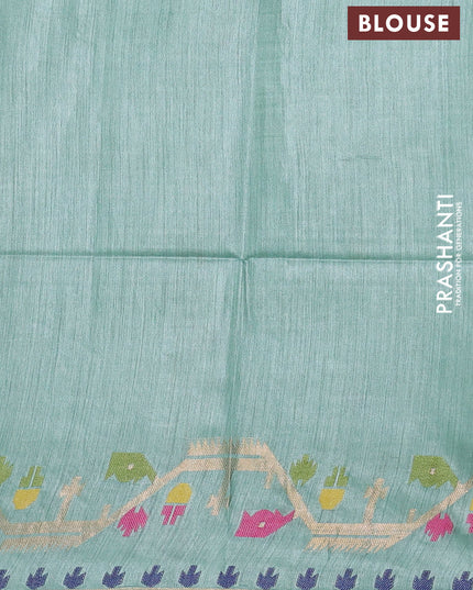 Munga tussar silk saree pastel green with thread woven buttas and woven border