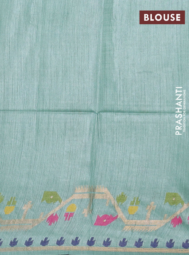 Munga tussar silk saree pastel green with thread woven buttas and woven border