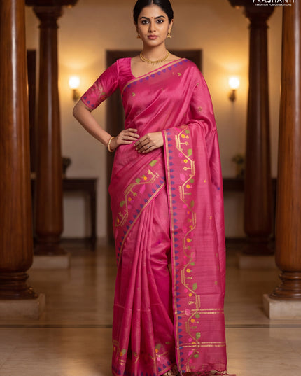 Munga tussar silk saree maroon with thread woven buttas and woven border