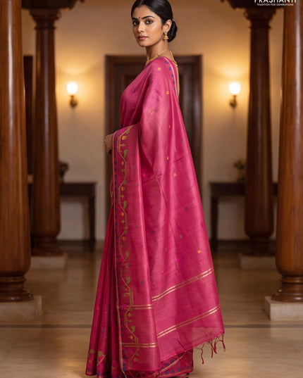 Munga tussar silk saree maroon with thread woven buttas and woven border