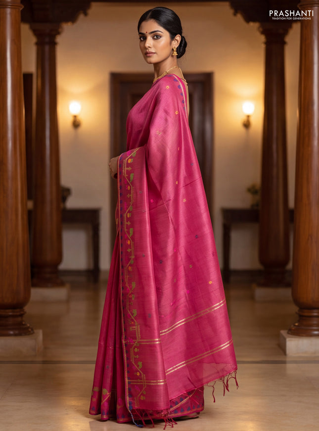 Munga tussar silk saree maroon with thread woven buttas and woven border