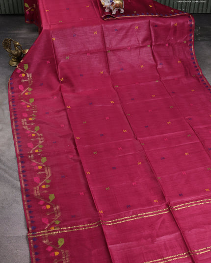 Munga tussar silk saree maroon with thread woven buttas and woven border