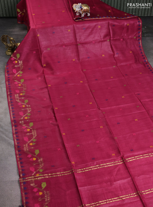 Munga tussar silk saree maroon with thread woven buttas and woven border