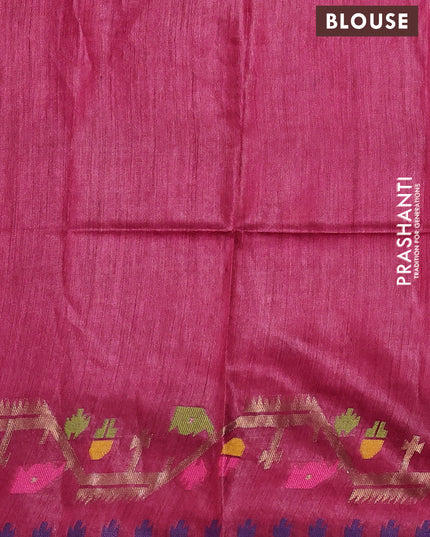 Munga tussar silk saree maroon with thread woven buttas and woven border