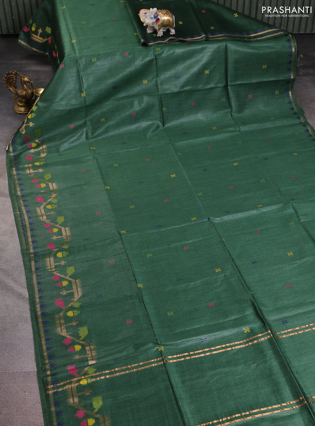 Munga tussar silk saree green with thread woven buttas and woven border