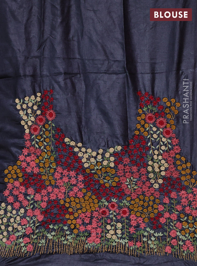 Pure tussar silk saree maroon and grey with allover zari checks and zari woven border