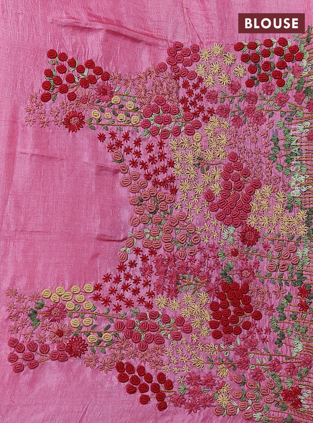 Pure tussar silk saree black and pink with allover zari checks and zari woven border