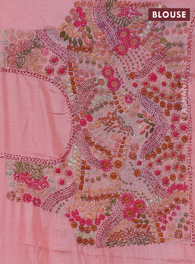 Pure tussar silk saree black and peach shade with allover zari checks and zari woven border