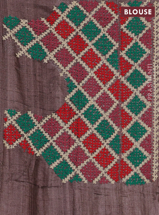 Pure tussar silk saree teal green and brown with allover zari checks and zari woven border