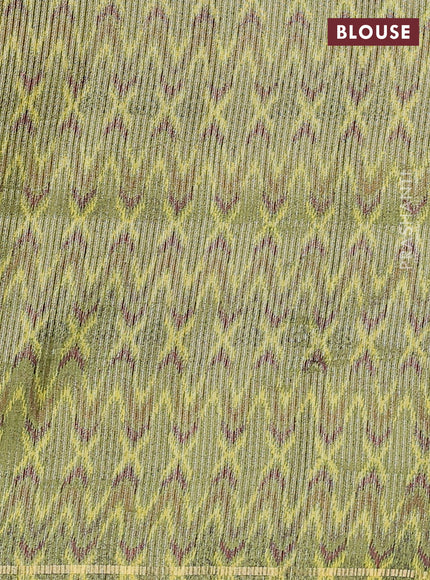 Semi tussar saree red and light green with allover silver & gold zari weaves and simple zari border