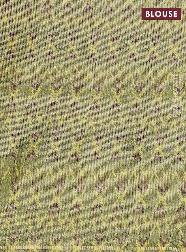 Semi tussar saree red and light green with allover silver & gold zari weaves and simple zari border