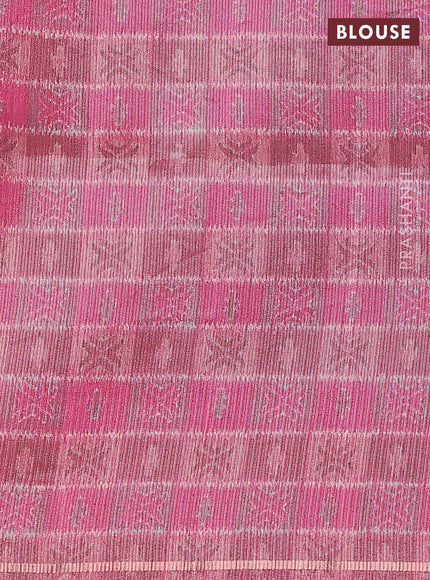 Semi tussar saree peacock blue and pink with allover silver & gold zari weaves and simple zari border