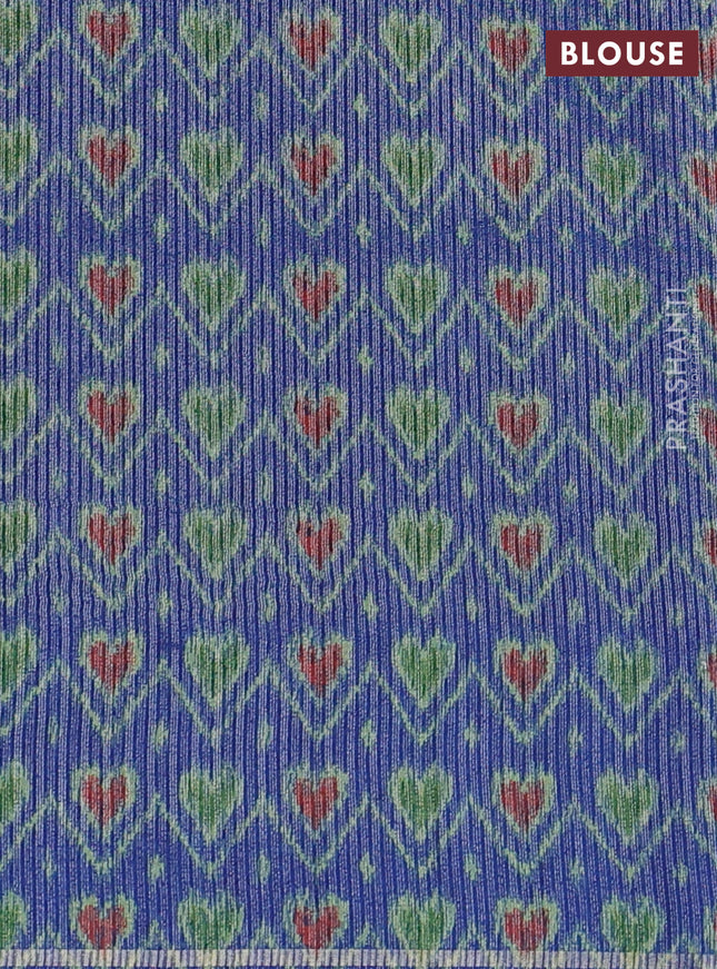 Semi tussar saree green and blue with allover silver & gold zari weaves and simple zari border