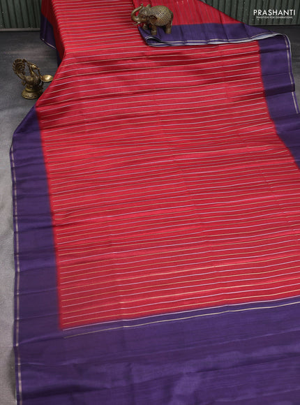 Semi tussar saree maroon and navy blue with allover silver & gold zari weaves and simple zari border
