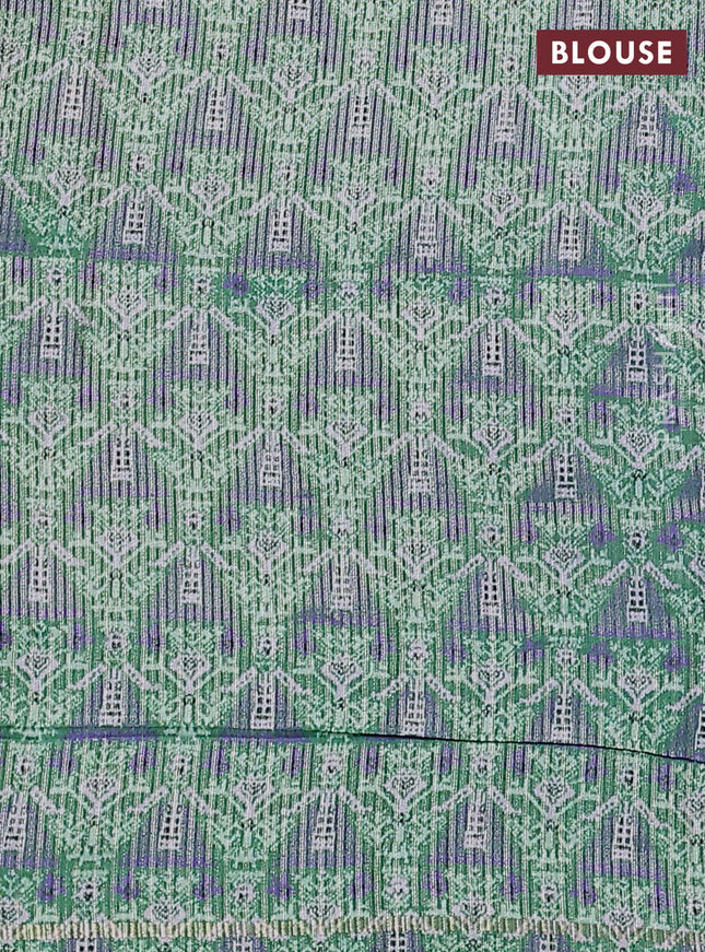 Semi tussar saree violet shade and green with allover silver & gold zari weaves and simple zari border