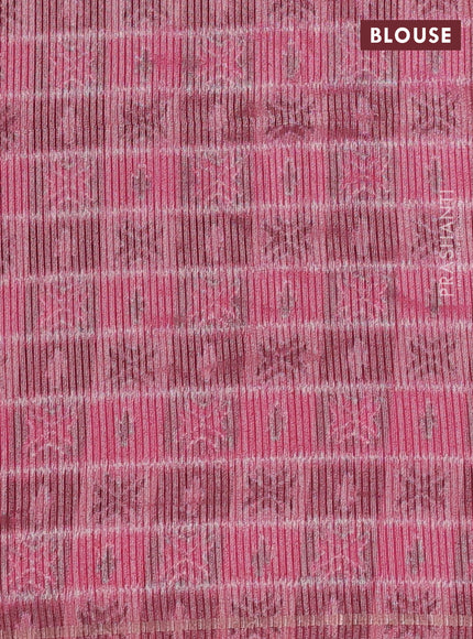 Semi tussar saree teal blue and pink with allover silver & gold zari weaves and simple zari border