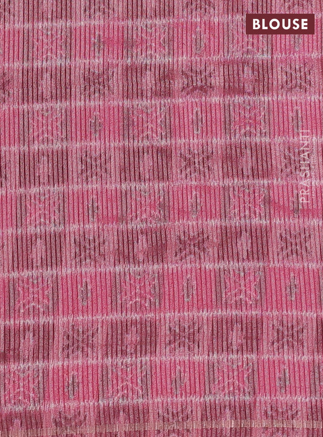 Semi tussar saree teal blue and pink with allover silver & gold zari weaves and simple zari border