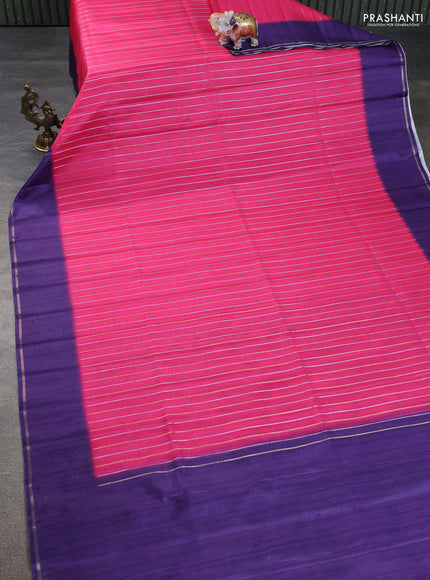 Semi tussar saree pink and violet with allover silver & gold zari weaves and simple zari border
