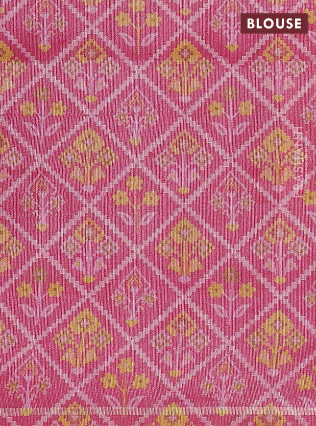 Semi tussar saree mango yellow and pink with allover silver & gold zari weaves and simple zari border