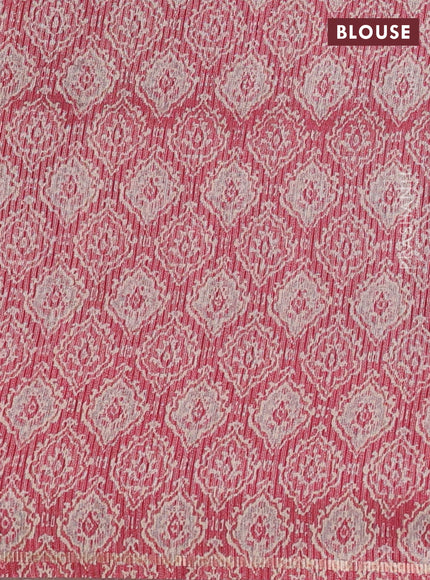 Semi tussar saree green and peach pink with allover silver & gold zari weaves and simple zari border