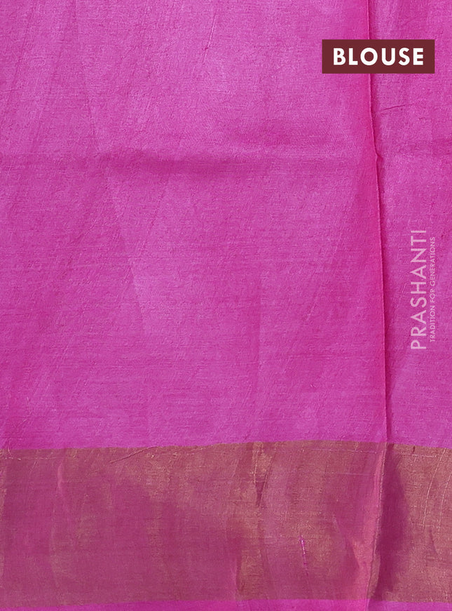 Pure tussar silk saree pink with allover prints and zari woven border