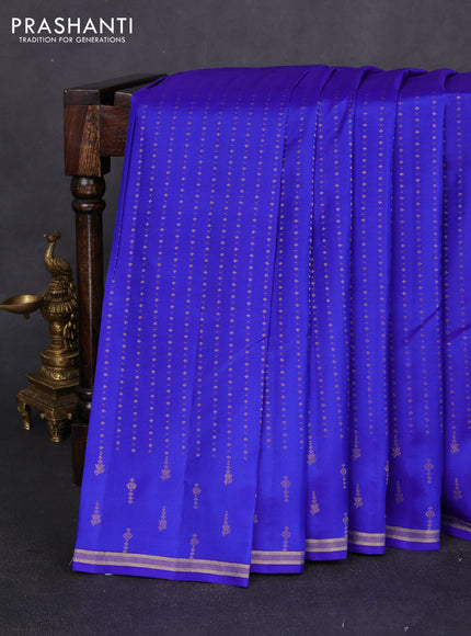 Pure kanchipuram silk saree blue and maroon with allover zari weaves and small zari woven border