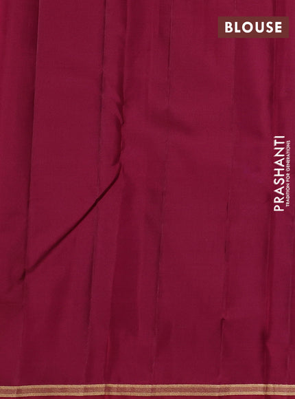 Pure kanchipuram silk saree blue and maroon with allover zari weaves and small zari woven border