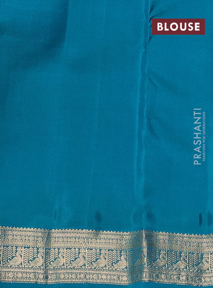 Pure kanchipuram silk saree pink and teal green with floral zari woven buttas and zari woven korvai border