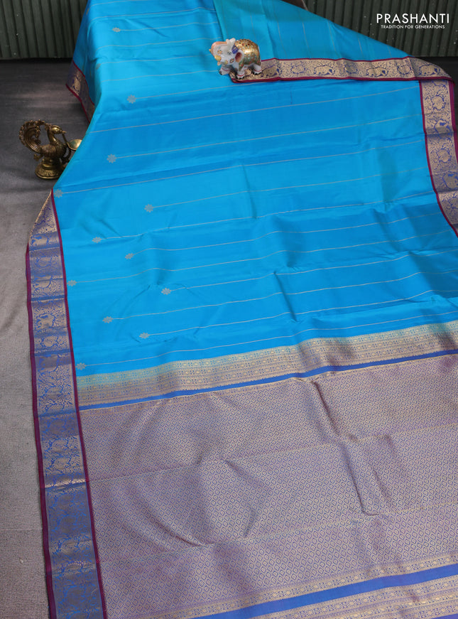 Pure kanchipuram silk saree cs blue and dual shade of maroon with allover zari weaves and rich zari woven border